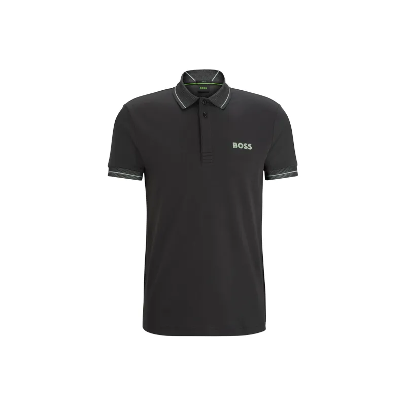 HUGO BOSS Interlock Cotton Slim Fit Polo Shirt With Mesh Logo Polo Shirt Men's Dark Gray-0