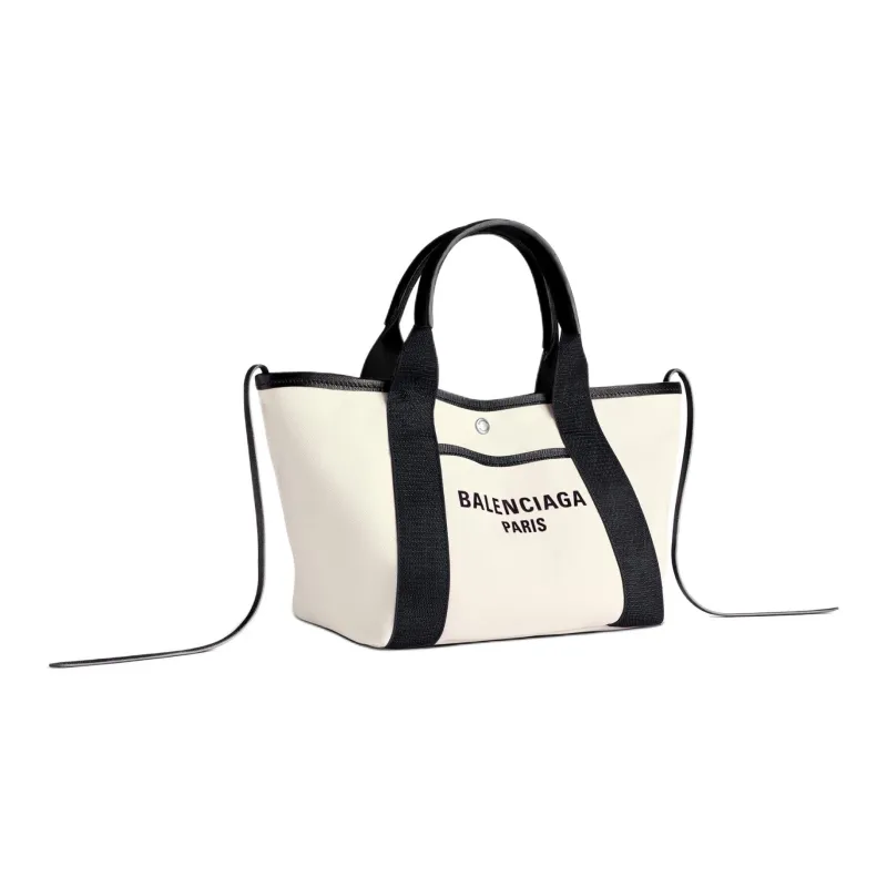 Balenciaga Biarritz Cotton Tote Bag, Shopping Bag, Shoulder Bag, Handbag Small Size Women's White & Black-2