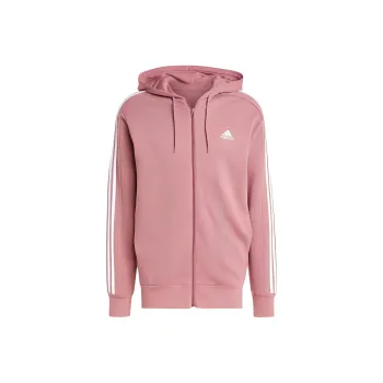 Adidas Essential French Terry 3-Stripes Full-Zip Hoodie Sweatshirt Men's Used Deep Red