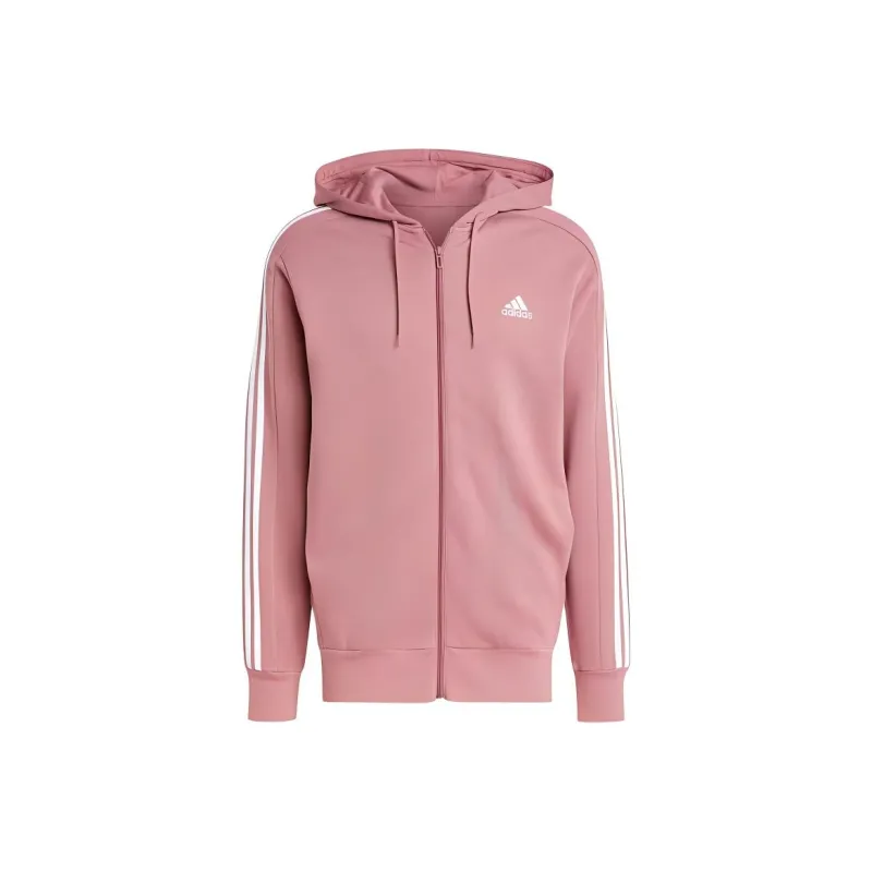 Adidas Essential French Terry 3-Stripes Full-Zip Hoodie Sweatshirt Men's Used Deep Red-0