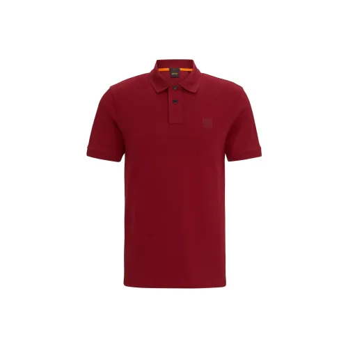 HUGO BOSS Stretch Cotton Slim Fit Polo Shirt With Logo Patch Polo Shirt Men's Red