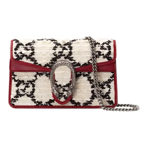 GUCCI Tweed With Leather Chain Shoulder Bag Crossbody Bag Extra Mini Women's White/Red