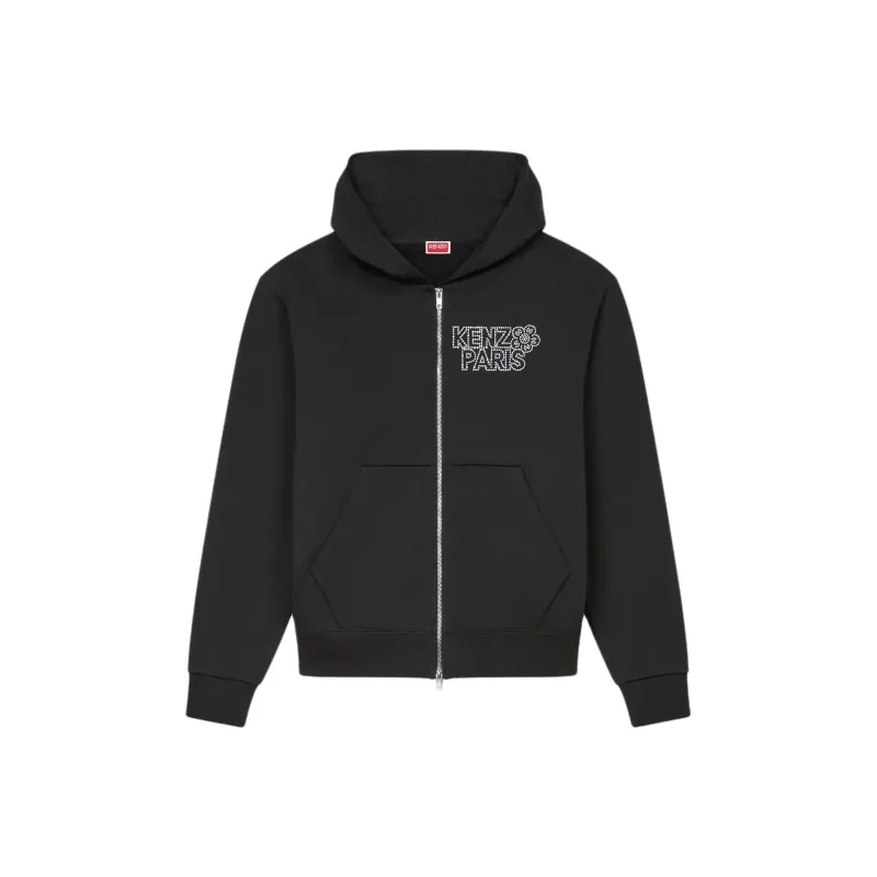 KENZO Logo Embellished Zip Up Hoodie-0