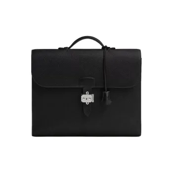 HERMES Sac A Depeches Togo Calfskin Briefcase Men's 89 Noir Black