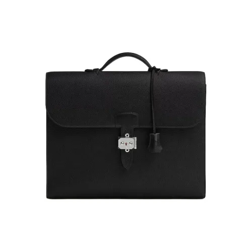 HERMES Sac A Depeches Togo Calfskin Briefcase Men's 89 Noir Black