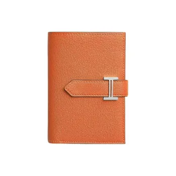 HERMES Bearn Mysore Goat Skin Wallet Women's 93 Orange Hermes Orange