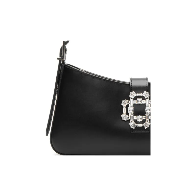 Staccato Cow Leather Shoulder Bag Medium Size Women's Nighttime Black-4