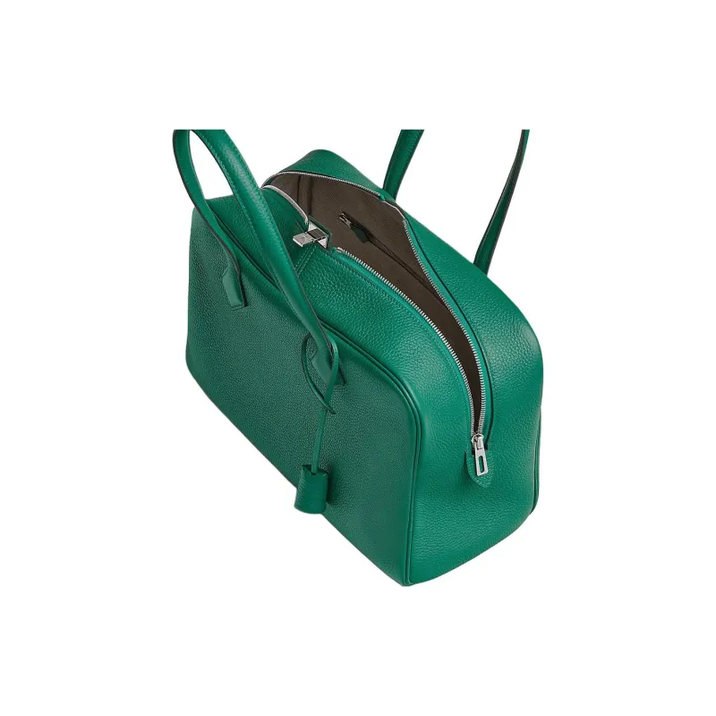 HERMES Victoria II Fourre tout Taurillon Clemence Cow Leather Handbag Unisex U4 Vert Vertigo Dazzling Green-1