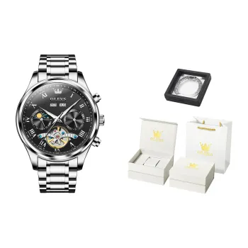 OLEVS Automatic Mechanical Movement Stainless Steel Watchband Watch Men's Watches White Dial