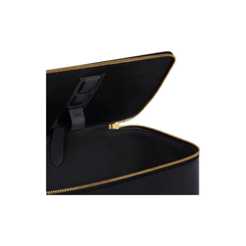 CELINE Shiny Cow Leather Handbag Toiletry Bag Large Size Women's Black-4