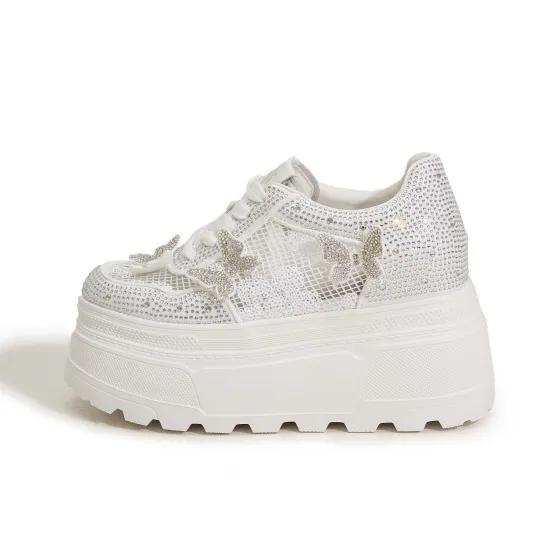 Milan Love Song Height Increasing Lightweight Breathable Low Top Casual Shoes Women's White-0