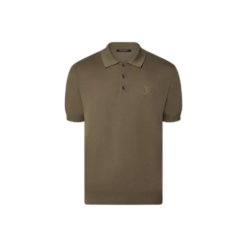 LOUIS VUITTON Cashmere And Cotton Blend Short Sleeved Polo Shirt Men's Olive