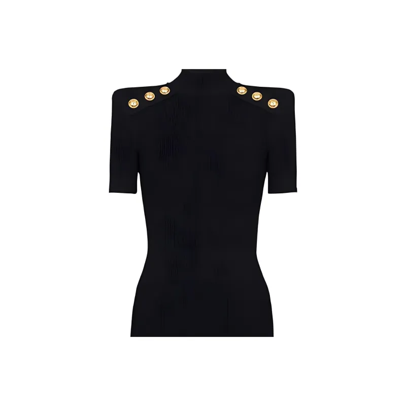 BALMAIN Short Sleeved Dress Women's Black-4