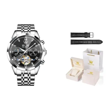 OLEVS Wisdom Series Automatic Mechanical Movement Stainless Steel Watchband Watch Men's Watches Black Dial