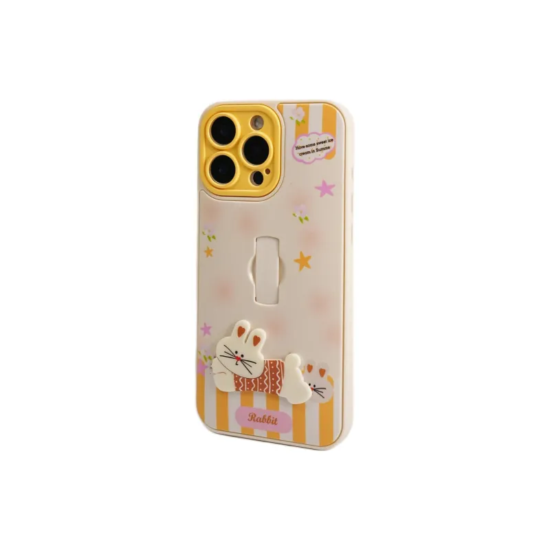Sopi TPU Material 3D Effect Bunny Puppy Ring Stand Phone Cases Compatible With IPhone 16/15 Pro Max/Apple 13/14 Pro/Max-8