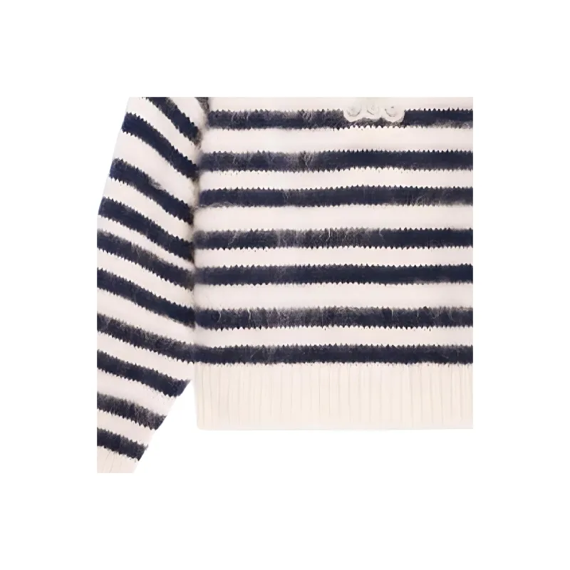 CELINE Women's Zip Up Crop Top In Athletic Knit Grey/Off White-4
