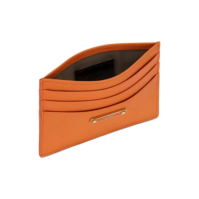 FENDI Calfskin Card Clip Card Holder Women's Orange Red-3