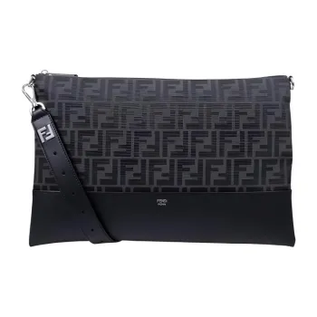 FENDI Leather Clutch Trumpets Men's Black