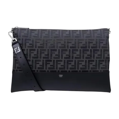 FENDI Leather Clutch Trumpets Men's Black