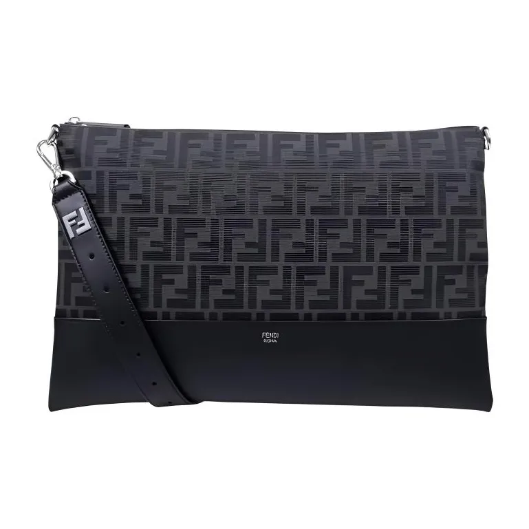 FENDI Leather Clutch Trumpets Men's Black-0