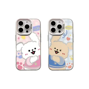Wei Xin Acrylic Material Hug White Brown Puppy Phone Cases Compatible With IPhone 16/15 Pro Max/Apple 13/14 Pro/Max