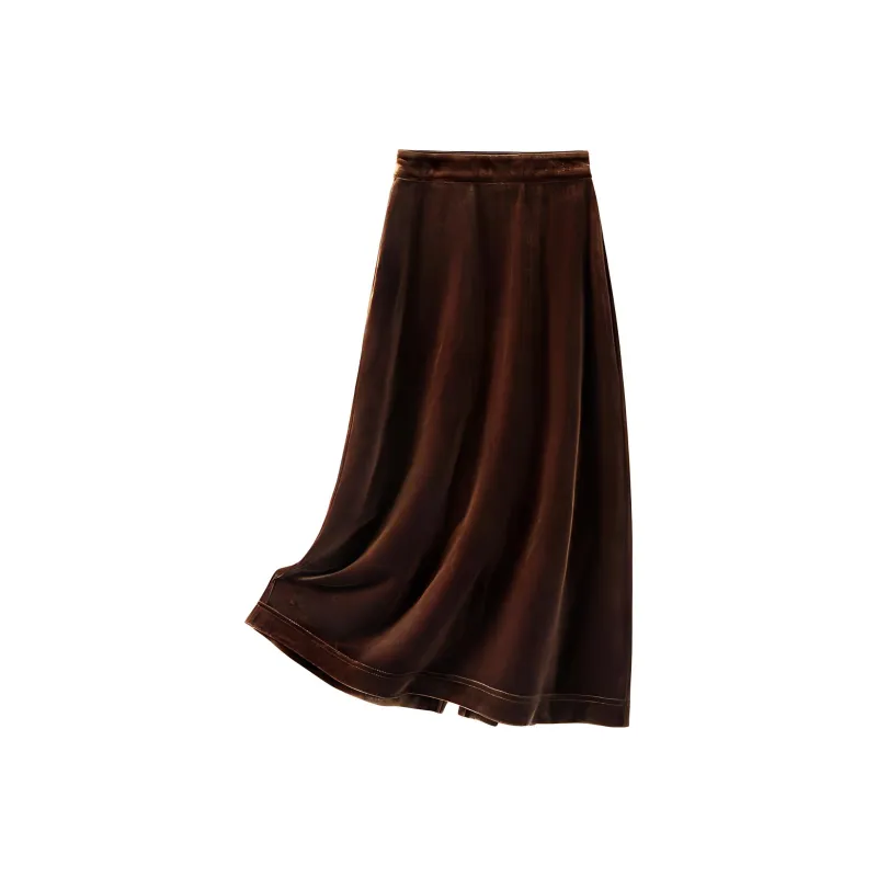IHIMI Casual Long Skirt Women's Dark Choco Brown-1