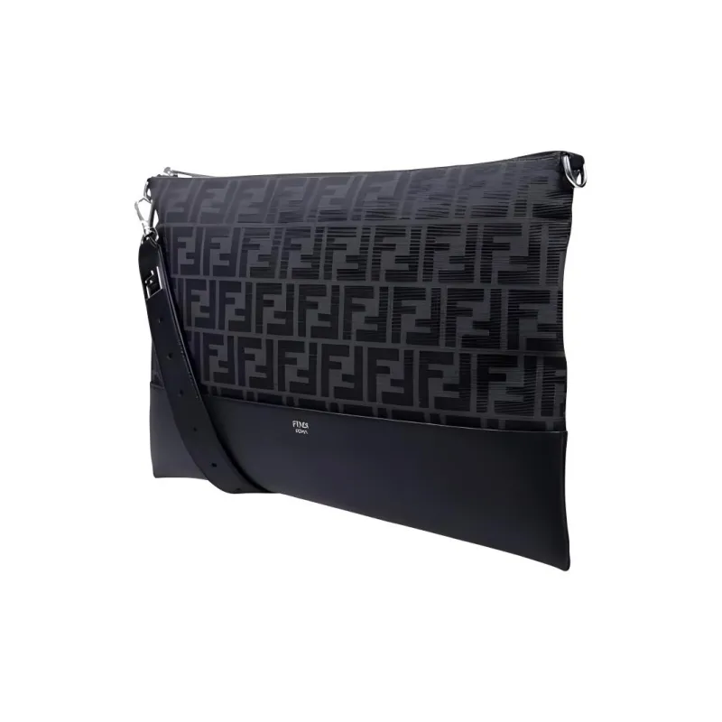 FENDI Leather Clutch Trumpets Men's Black-1