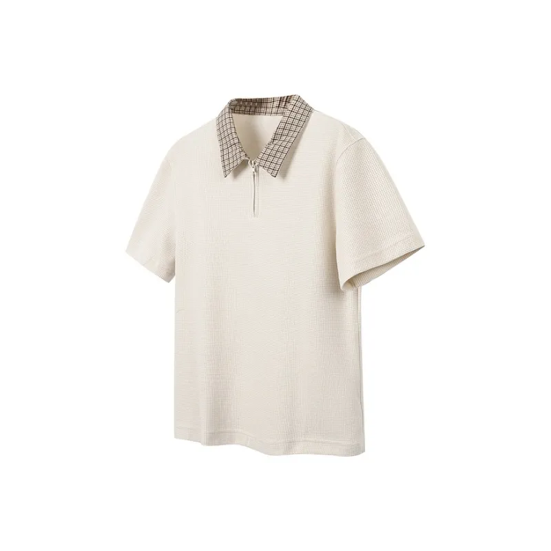 BONAS Plaid Lapel Patchwork Polo Shirt Unisex-0