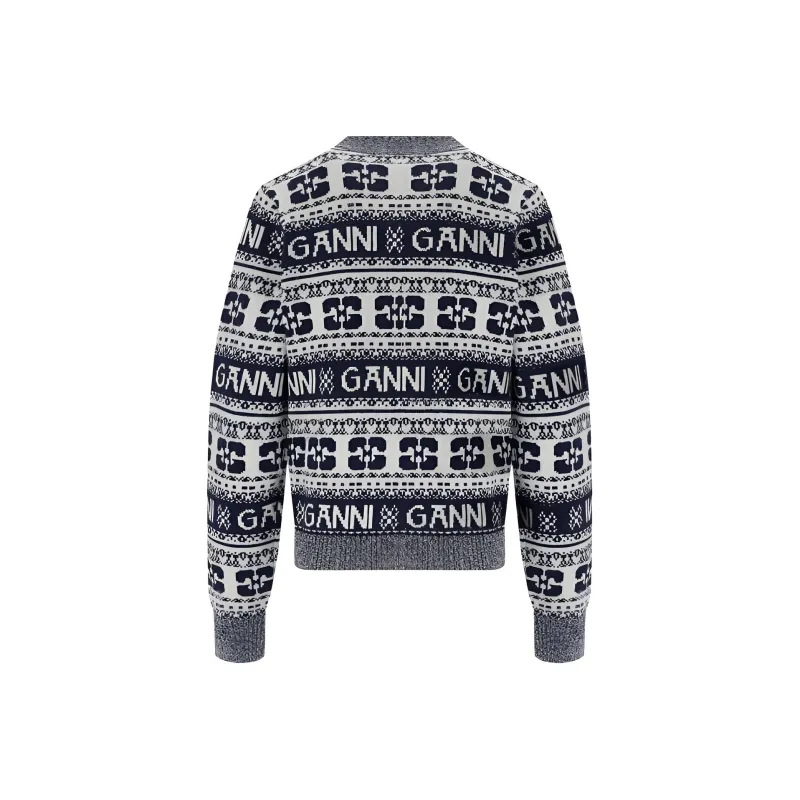 GANNI Logo Intarsia Knitted Cardigan-1