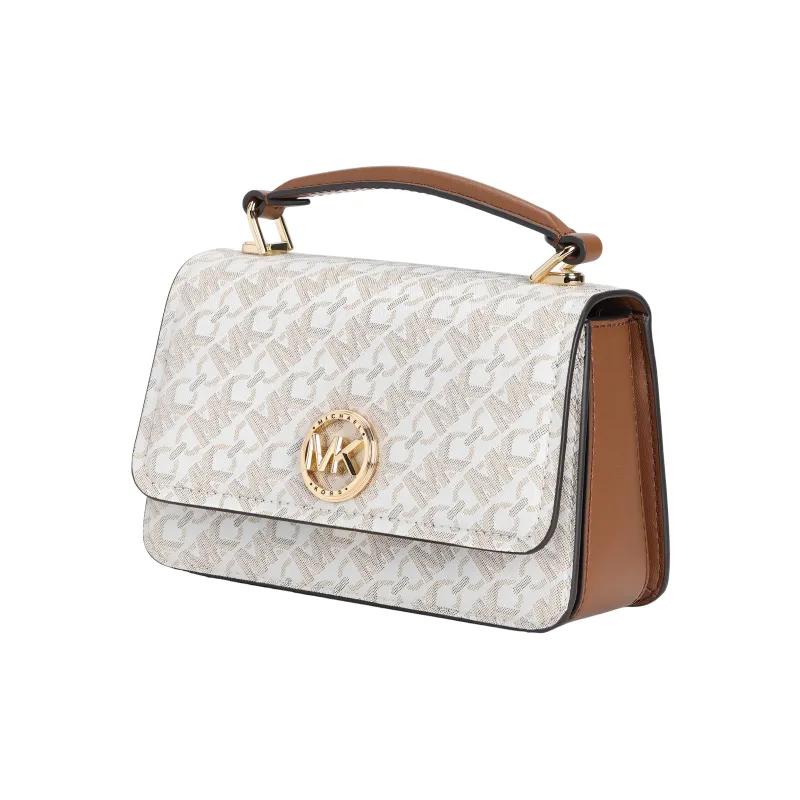 MICHAEL KORS Delancey Canvas With Leather Shoulder Bag, Crossbody Bag, Handbag Small Size Women's Ecru-1