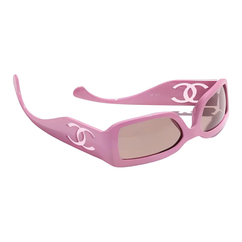 CHANEL Nylon Acetate Irregular Shape Sunglasses Unisex Pink-4