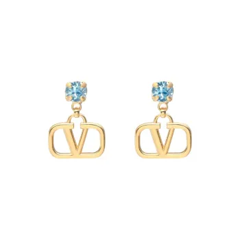 Valentino Brass, Crystal Earrings Unisex Gold