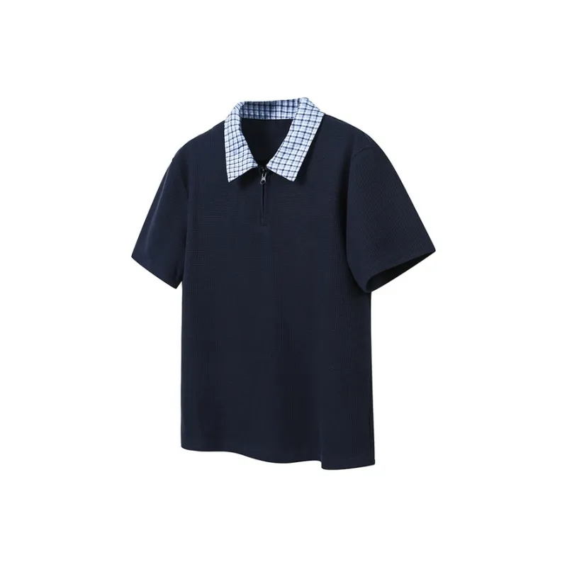 BONAS Plaid Lapel Patchwork Polo Shirt Unisex-4