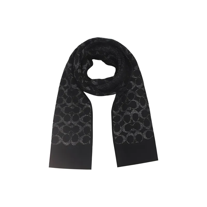 COACH Merino Wool Knit Scarves Unisex Black-2