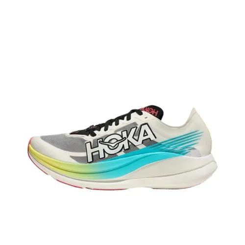 HOKA ONE ONE ROCKET X 2 Anti Slip Wear Resistant Low Top Casual Running Shoes Unisex White Gray