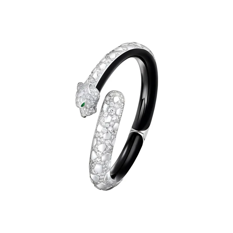 CARTIER 18K White Gold Emerald Diamond Bracelets Unisex Silver-1