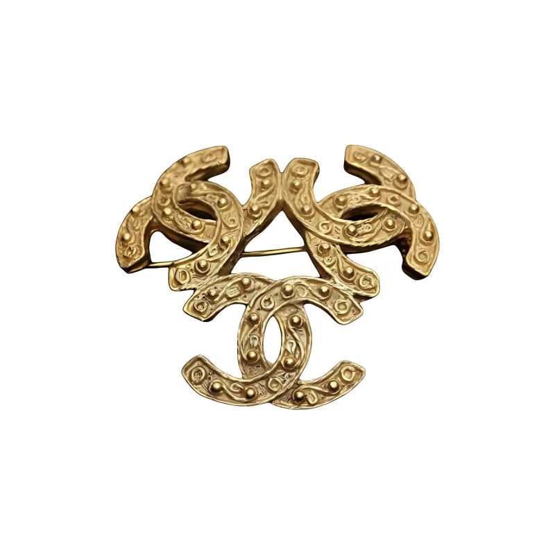 CHANEL 1995 Plated Triple Cc Costume Brooch-1