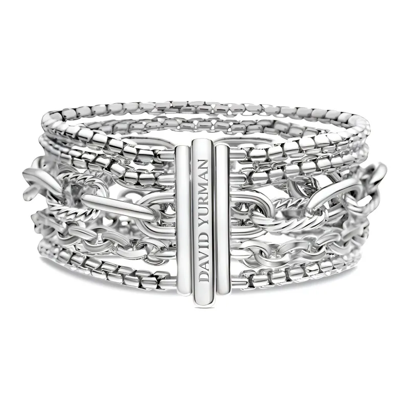 David Yurman Sterling Silver Multi Row Chain Bracelet 29mm-2