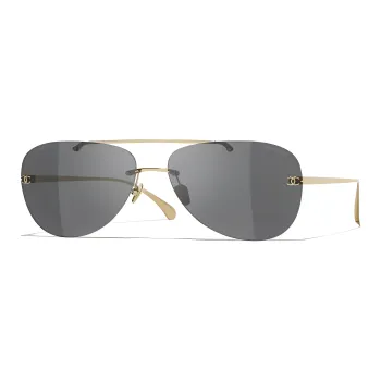 CHANEL Titanium Alloy Aviator Sunglasses Unisex Gold