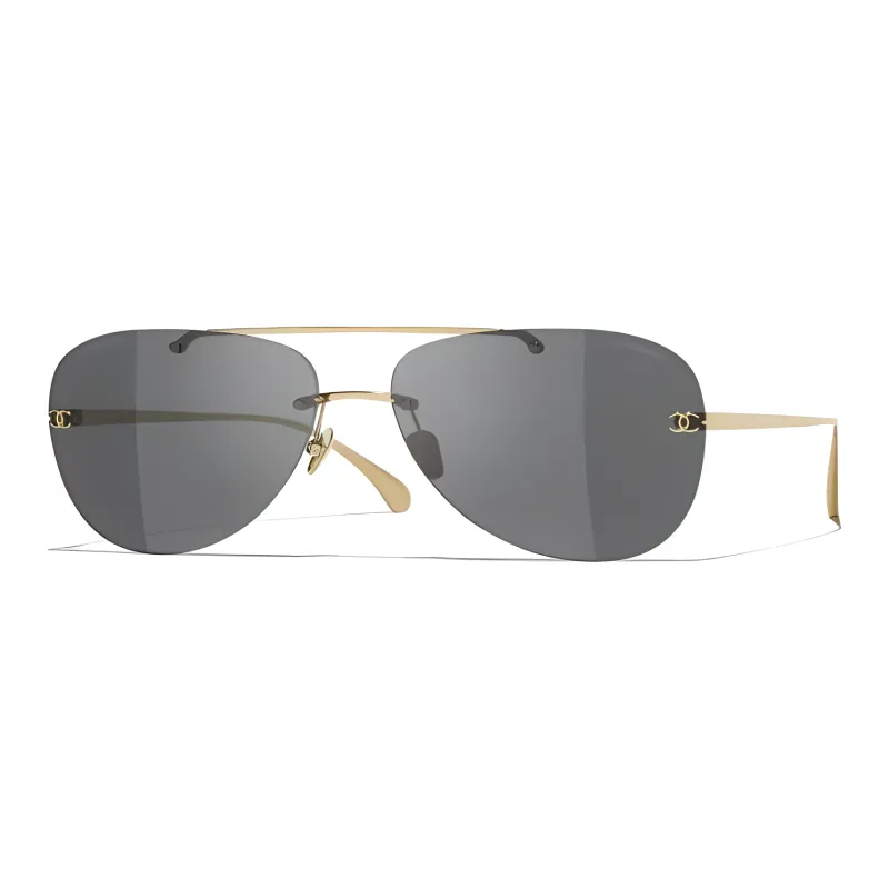 CHANEL Titanium Alloy Aviator Sunglasses Unisex Gold-0