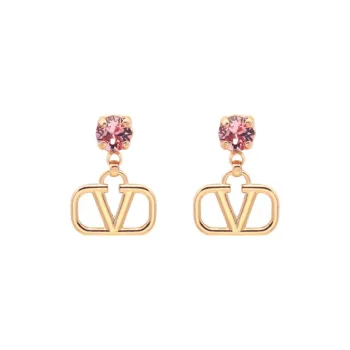 Valentino Brass, Crystal Earrings Unisex Gold