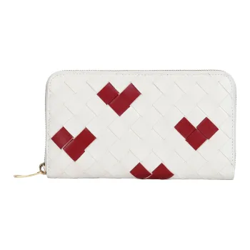 Bottega Veneta Intrecciato Cow Leather Wallet Women's Chalk White & Deep Red