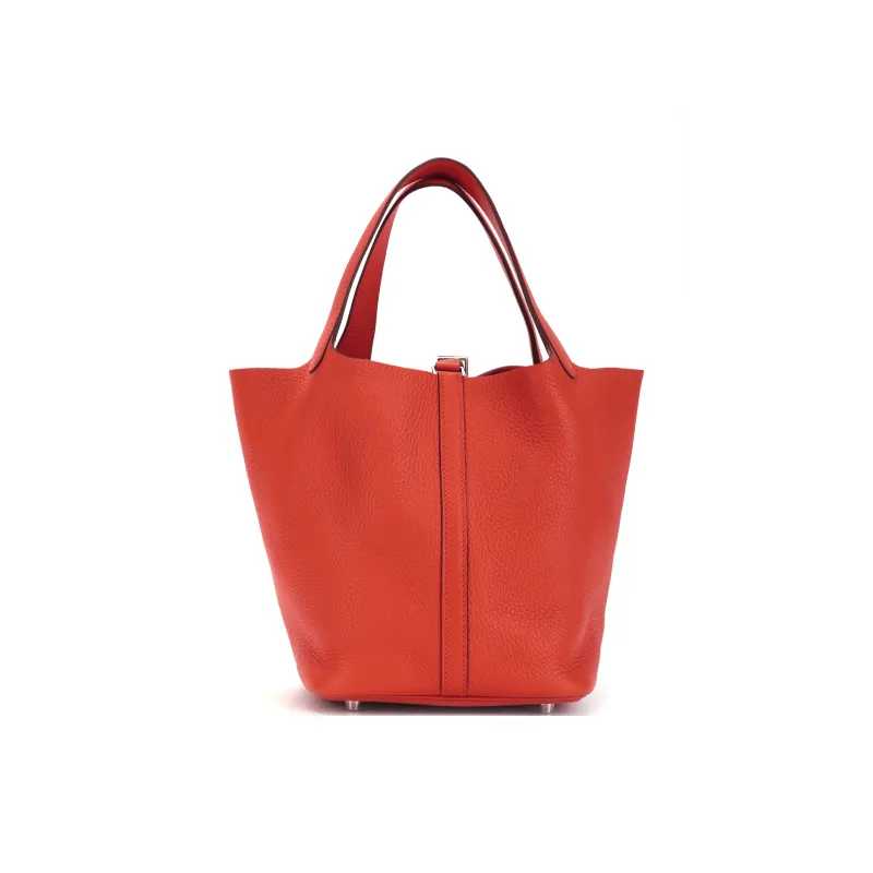 HERMES Picotin Lock Clemence Bullock Leather Basket Bag, Bucket Bag, Handbag 18 Women's Texas Pink-2