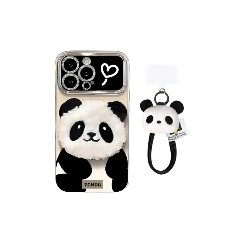 Sopi TPU Material Electroplated Large Window Panda Phone Cases Compatible With IPhone 16/15 Pro Max/Apple 13/14 Pro/Max-1