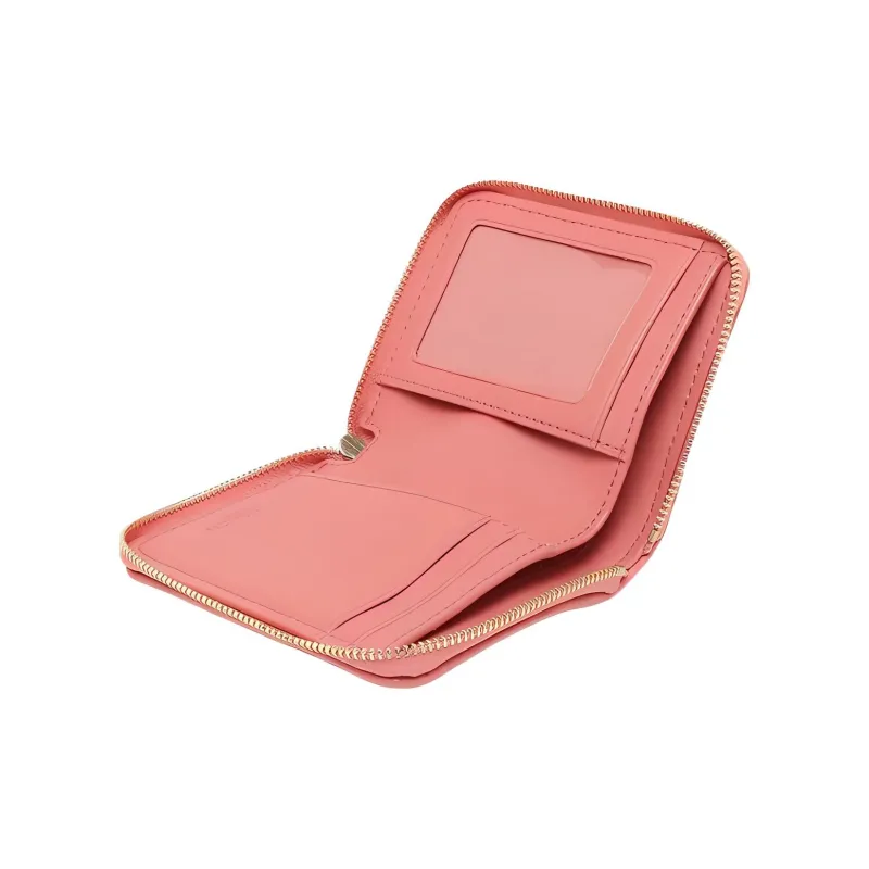 COACH Lonnie Fabric With Leather Clutches Wallets Mini Women's Toffee Pink Macaron Color Series-4