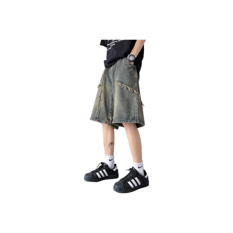Lulifama Trendy Denim Shorts Unisex Vintage Blue Tone-5
