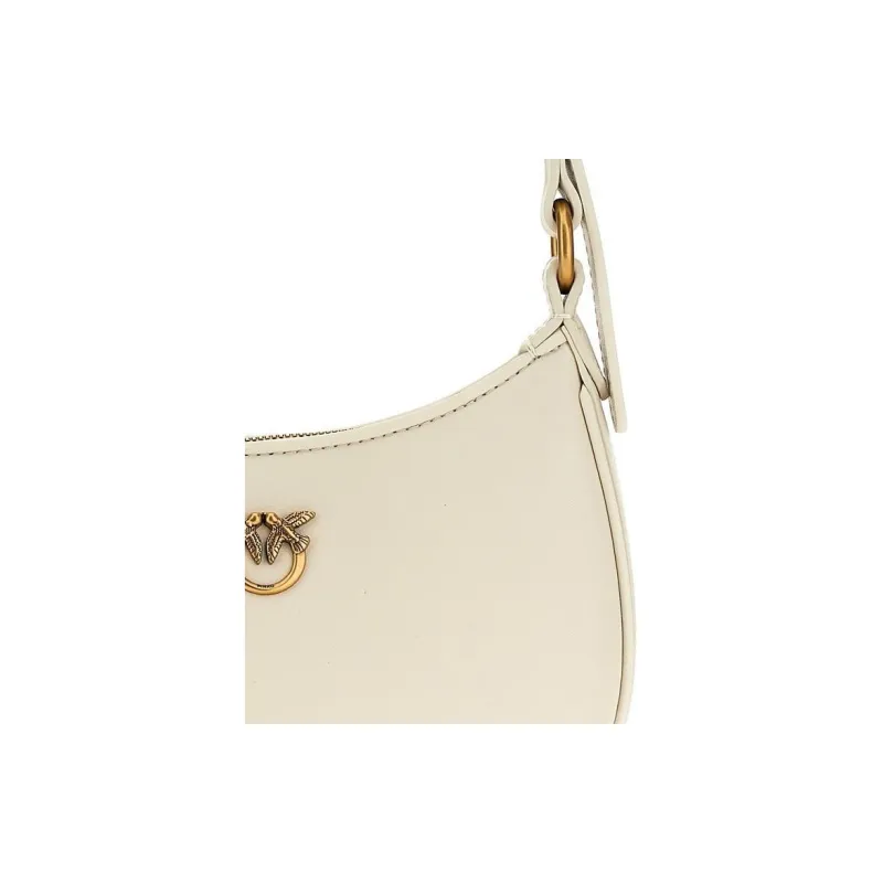 PINKO Half Moon Series Cowhide Leather Crossbody Bag, Shoulder Bag Mini Women's Beige-3