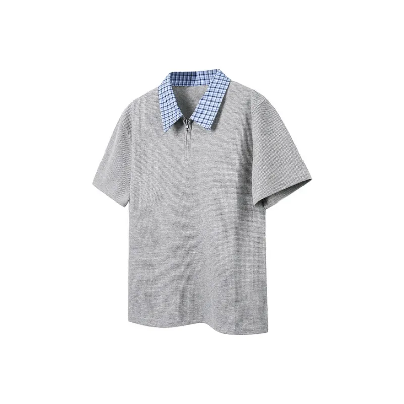 BONAS Plaid Lapel Patchwork Polo Shirt Unisex-2