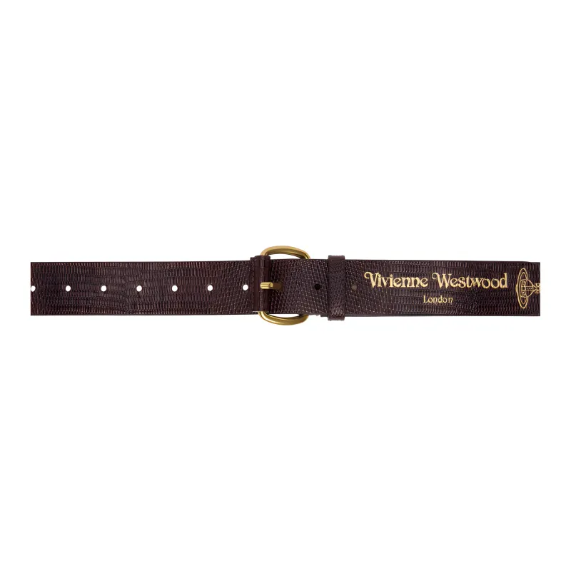 Vivienne Westwood Snakeskin Print Embossed Pin Buckle Leather Leather Belts Men's Burgundy Width: 3CM-0