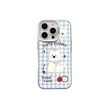 Wei Xin Acrylic Material Blue Plaid West Highland Phone Cases Compatible With IPhone 16/15 Pro Max/Apple 13/14 Pro/Max